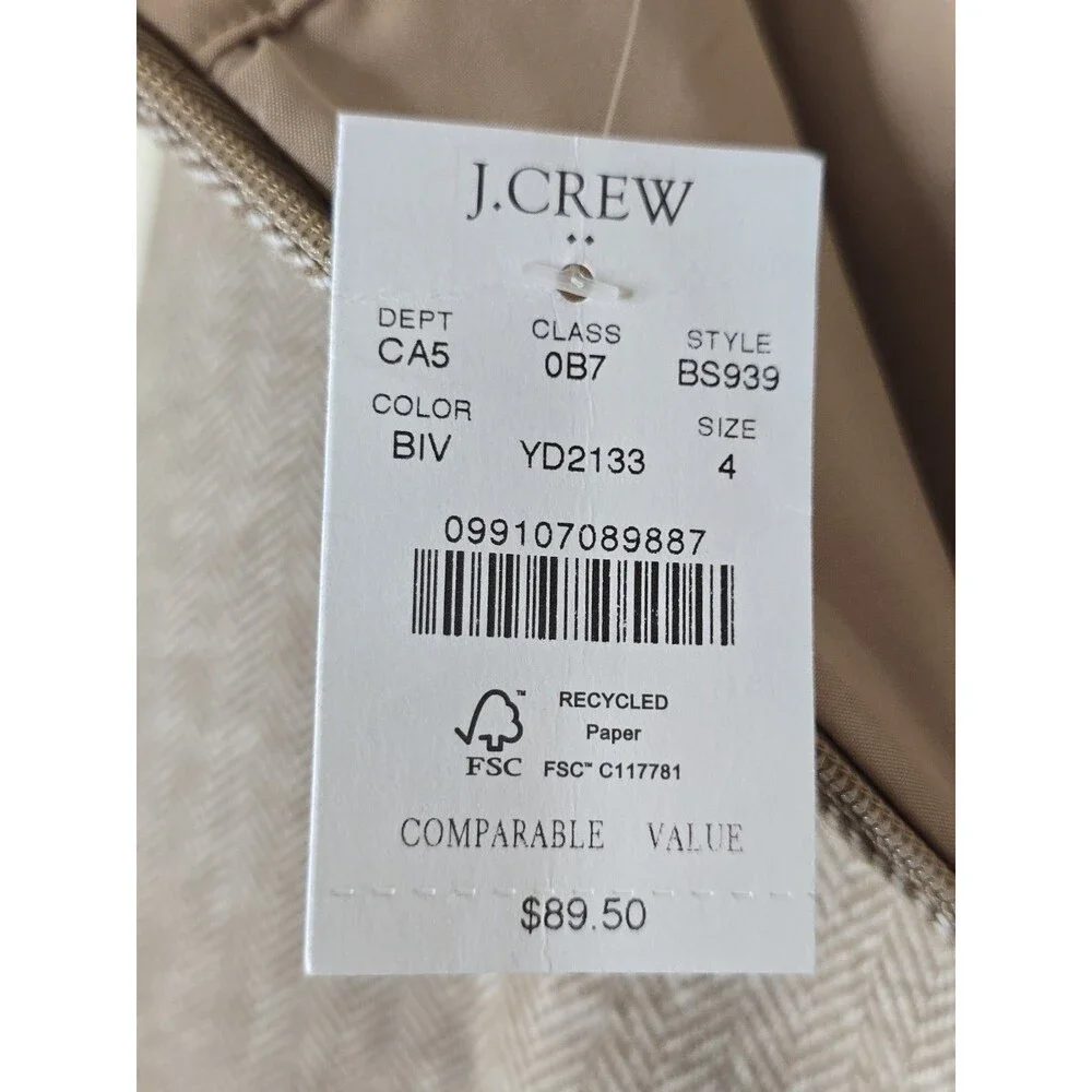 J.Crew Womens Size 4 Wool Blend Herringbone A-Line Skirt Beige NWT